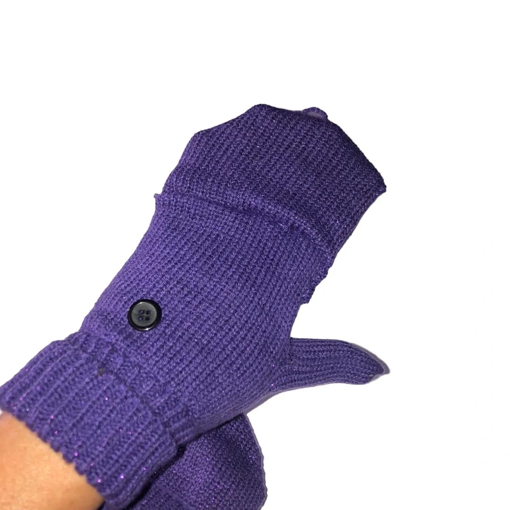 Lane Bryant Gloves Mittens Convertible Fingerless Purple Metallica New